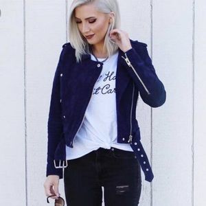 HP💙 blank nyc | cobalt blue suede moto jacket